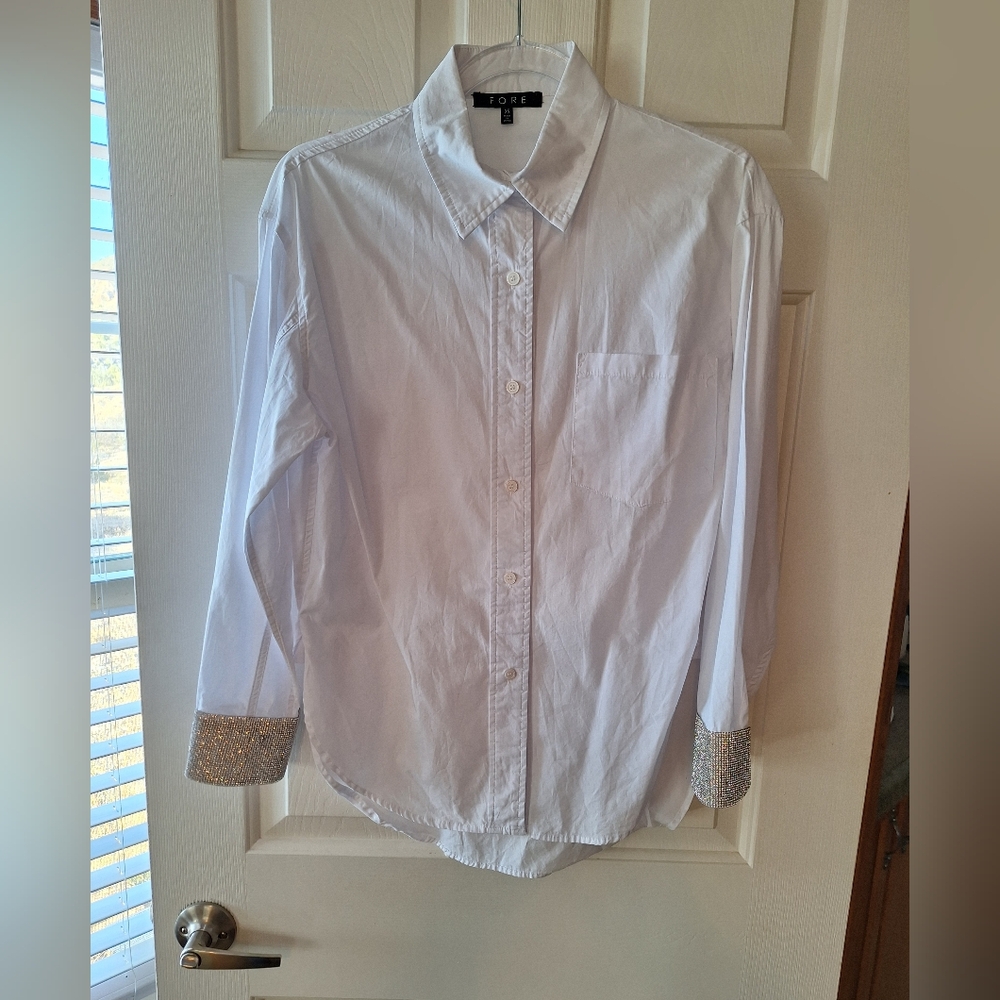 White Buttondown Shirt W/Rinestone Cuffs